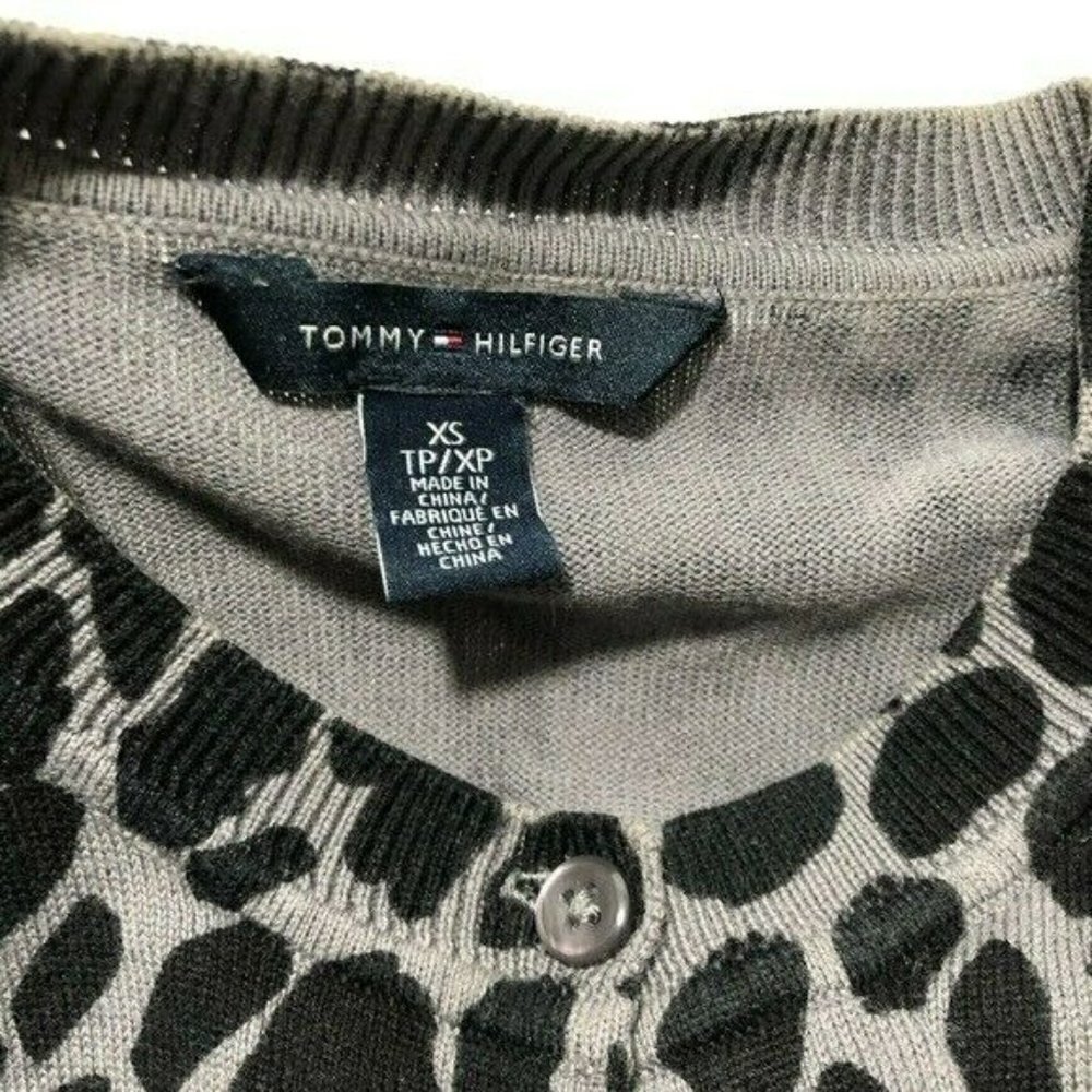 Tommy Hilfiger Cardigan Sweater Women Size XS Camo Leopard Cheetah Black Gray - Picture 5 of 10